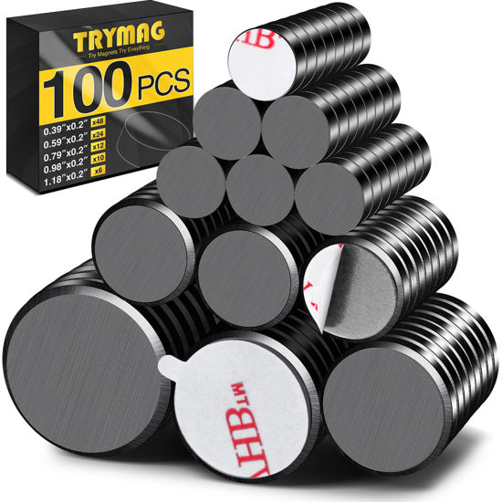 Picture of TRYMAG Magnets for Crafts, 5 Different Size, 100Pcs Strong Ceramic Magnets with Adhesive Backing for Crafts, Small Round Magnets Flat Ferrite Craft Circle Magnets for Refrigerator, Button, Hobbies