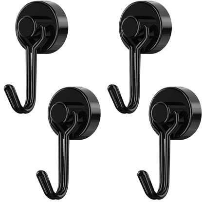 Picture of Tohoer Magnetic Hooks, Heavy Duty Neodymium Magnet Hook 30LBS with Rust Proof for Indoor Outdoor Hangers Hanging,Refrigerator,Grill,Tools,Kitchen,Key Holders,Black,Pack of 4 (20MM)