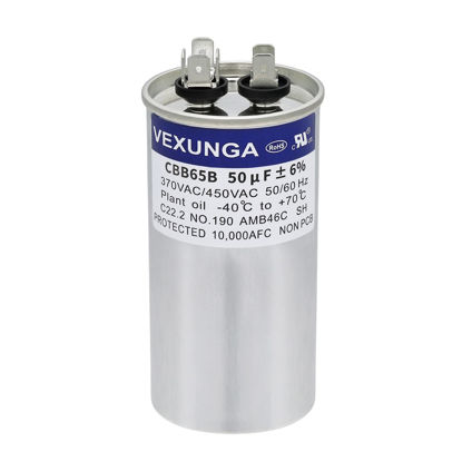 Picture of VEXUNGA 50uF 50 MFD 370VAC 440VAC 450VAC 50/60Hz CBB65 CBB65B Run Start Capacitor for AC Unit Fan Motor Start or Pool Pump or Air Condenser Straight Cool