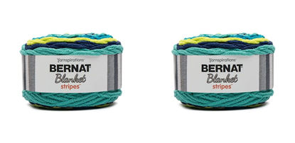 Picture of Bernat Blanket Stripes 300g Acid Aqua Yarn - 2 Pack of 300g/10.5oz - Polyester - 6 Super Bulky - Knitting/Crochet