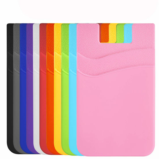 Picture of Card Holder for Back of Phone, Stick-on ID Credit Adhesive Silicone Pouch Wallet Card Sleeve Pocket for All Smartphones