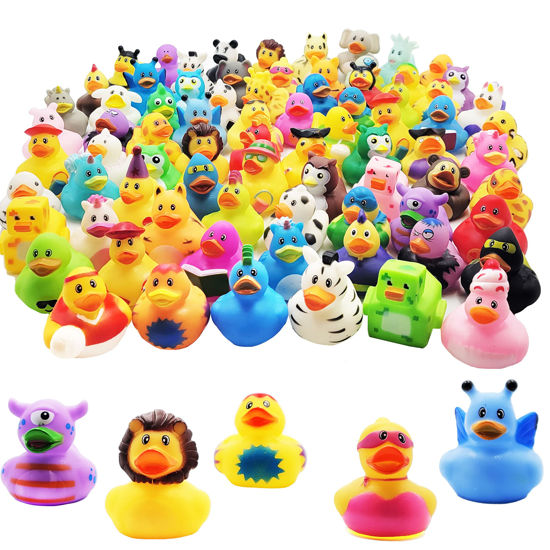 Picture of Assortment Rubber Duck Toy Duckies for Kids, Bath Birthday Gifts Baby Showers Classroom Incentives, Summer Beach and Pool Activity, 2" (12-Pack)