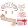 Picture of 50th Birthday Gifts for Women, Including 50th Birthday Crown/Tiara, Sash, cake topper and Candles, 50th birthday decorations women