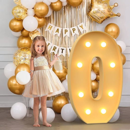 Picture of imprsv 3FT Marquee Light Up Numbers, Mosaic Numbers for Balloons, Number 0 Balloon Frame, Marquee Light Up Letters, 30th 40th 50th Birthday Decorations,60th 70th Anniversary Party Decor