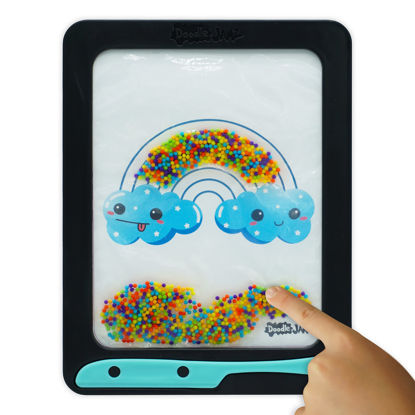 Picture of DoodleJamz JellyPics - Sensory Drawing Pads Filled with Non-Toxic Squishy Beads and Gel - Includes Stylus, Removable 2-Sided Emoji Backer Card (Rainbow Beads)