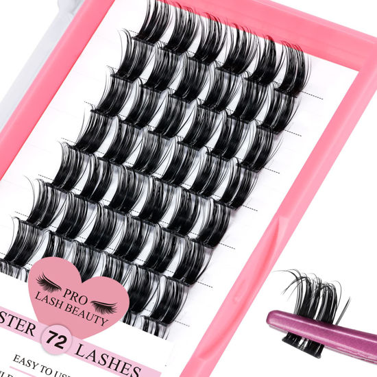 Picture of Cluster Lashes, 72 Pcs Individual Lashes, Lash Clusters DIY Eyelash Extension, Super Thin Band Reusable Soft & Comfortable (Deceive-D-12mm)