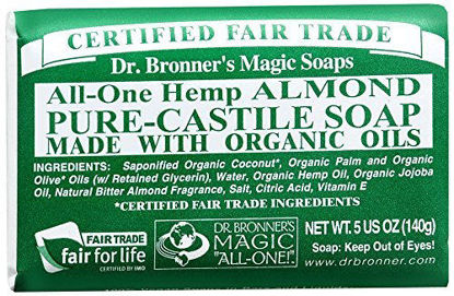 Picture of Dr. Bronner's - Pure-Castile Bar Soap (Almond, 5 ounce) - Made with Organic Oils, For Face, Body and Hair, Gentle and Moisturizing, Biodegradable, Vegan, Cruelty-free, Non-GMO