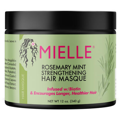 Picture of Mielle Organics Rosemary Mint Strengthening Hair Masque, Essential Oil & Biotin Deep Treatment, Miracle Repair for Dry, Damaged, & Frizzy Hair, 12 Ounces