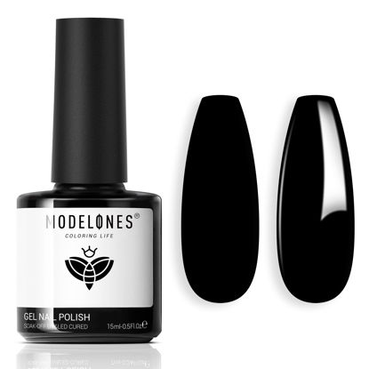 Picture of modelones Gel Nail Polish, 1 Pcs 15ml Pure Black Color Gel Polish Set Soak Off LED Long-Wear Mirror Shine Essential Nail Gel Salon Manicure Design DIY at Home, 0.5 Fluid Ounces