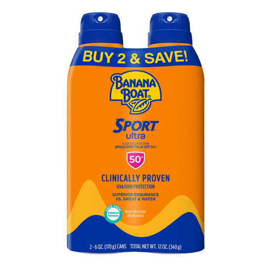 Picture of Banana Boat Sport Ultra SPF 50 Sunscreen Spray | Banana Boat Sunscreen Spray SPF 50, Spray On Sunscreen, Water Resistant Sunscreen, Oxybenzone Free Sunscreen Pack SPF 50, 6oz each Twin Pack