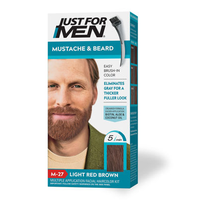 Picture of Just For Men Mustache & Beard, Beard Dye for Men with Brush Included for Easy Application, With Biotin Aloe and Coconut Oil for Healthy Facial Hair - Light Red Brown, M-27, Pack of 1