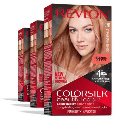 Picture of Revlon Permanent Hair Color, Permanent Blonde Hair Dye, Colorsilk with 100% Gray Coverage, Ammonia-Free, Keratin and Amino Acids, Blonde Shades (Pack of 3)