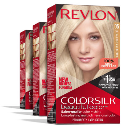 Picture of Revlon Permanent Hair Color, Permanent Blonde Hair Dye, Colorsilk with 100% Gray Coverage, Ammonia-Free, Keratin and Amino Acids, Blonde Shades (Pack of 3)