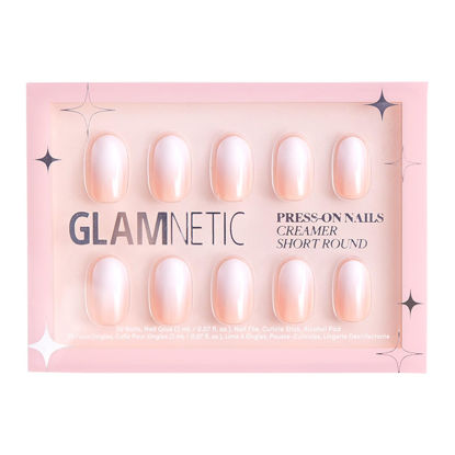 Picture of Glamnetic Press On Nails - Creamer | UV Finish Neutral Ombre Short Round Nails, Reusable | 15 Sizes - 30 Nail Kit with Glue