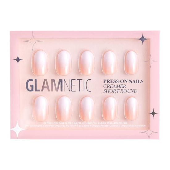 Picture of Glamnetic Press On Nails - Creamer | UV Finish Neutral Ombre Short Round Nails, Reusable | 15 Sizes - 30 Nail Kit with Glue