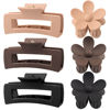 Picture of 6 Pack 4.1 Inche Large Rectangle Hair Claw Clips Matte Flower Hair Clips, for Women Thin Thick Curly Hair, Neutral Colors