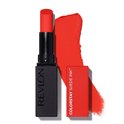 Picture of REVLON Lipstick, ColorStay Suede Ink, Built-in Primer, Infused with Vitamin E, Waterproof, Smudgeproof, Matte Color, 007 Feed The Flame (Pack of 1)