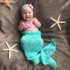 Picture of M&G House Newborn Photography Prop Mermaid Outfit Baby Photo Props Handmade Crochet Mermaid Tail Outfit Baby Mermaid Costume Set Headband Bra Tail(Aquamarine)