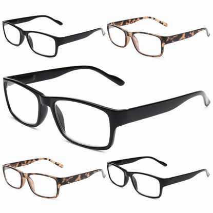 Picture of Gaoye 5-Pack Reading Glasses Blue Light Blocking,Spring Hinge Readers for Women Men Anti Glare Filter Lightweight Eyeglasses (3 Light Black + 2 Leopard, 0.75)