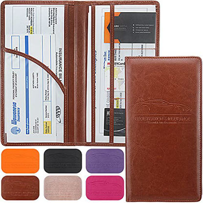 Picture of Car Registration and Insurance Holder, Premium Leather Registration and Insurance Card Holder,vehicle Glove Box Car Organizer,wallet Accessories Case with Magnetic Shut for Cards, Essential Document, Driver License (Brown)