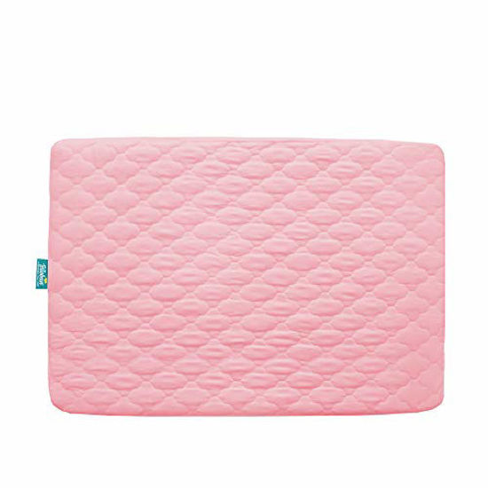 Picture of Mattress Pad Cover for Pack n Play Girls, Ultra Soft Pink Waterproof Playard Sheet|Mini Crib Sheet Quilted 39" x 27" fits for Baby Foldable and Playard Mattress, Portable Mini Crib