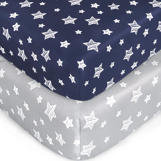 Picture of Crib Sheets for Boys or Girls 2 Pack, Fitted Crib Sheet for Standard Size Crib and Toddler Mattresses, Soft and Breathable Material, Grey & Navy