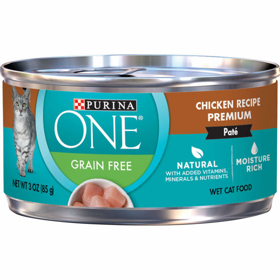 Picture of Purina ONE Natural, Grain Free Wet Cat Food Pate, Chicken Recipe - (24) 3 oz. Pull-Top Cans