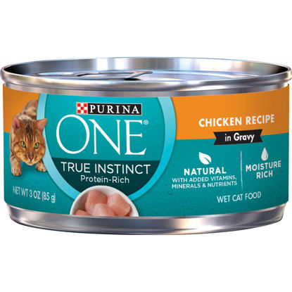 Picture of Purina ONE Natural High Protein Cat Food, True Instinct Chicken Recipe in Gravy - (24) 3 oz. Pull-Top Cans