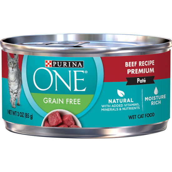 Picture of Purina ONE Natural, High Protein, Grain Free Wet Cat Food Pate, Beef Recipe - (24) 3 oz. Pull-Top Cans