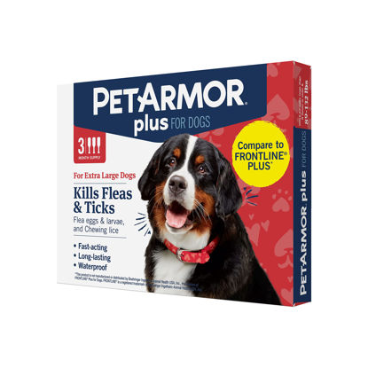 Picture of PetArmor Plus Flea and Tick Prevention for Dogs, Dog Flea and Tick Treatment, Waterproof Topical, Fast Acting, X-Large Dogs (89-132 lbs), 3 Doses