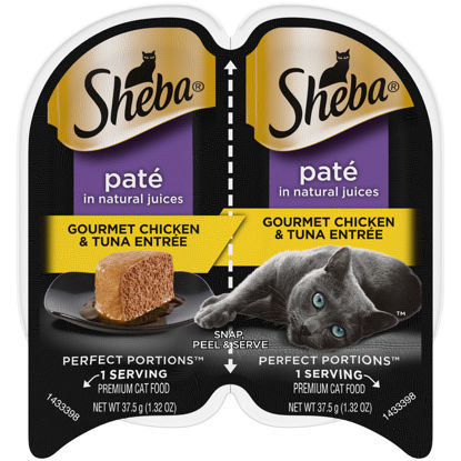 Picture of SHEBA PERFECT PORTIONS Paté Wet Cat Food Trays (24 Count, 48 Servings), Gourmet Chicken and Tuna Entrée, Easy Peel Twin-Pack Trays