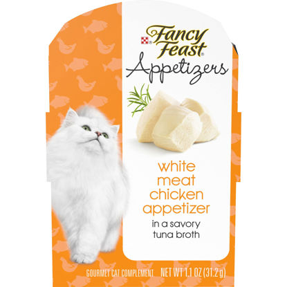 Picture of Purina Fancy Feast Broth Wet Cat Food Complement, Appetizers White Meat Chicken - (10) 1.1 oz. Trays