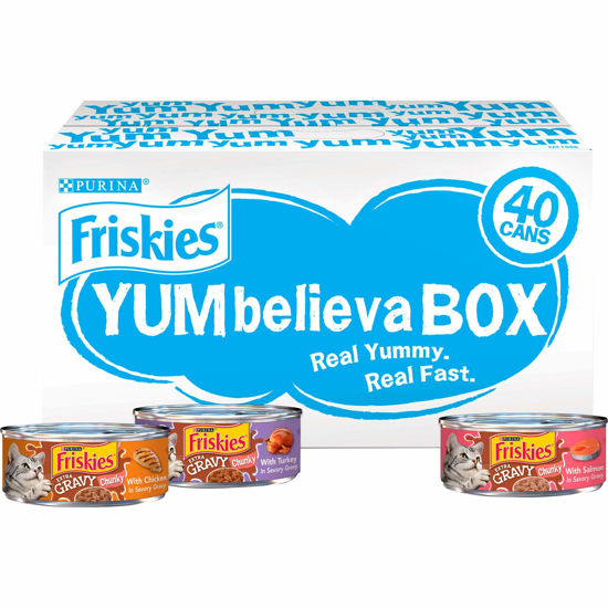 Picture of Purina Friskies Gravy Wet Cat Food Variety Pack, YUMbelievaBOX YUM-azing Extra Gravy Chunky - (40) 5.5 oz. Pull-Top Cans