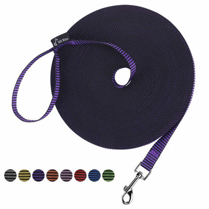 Picture of Hi Kiss Dog/Puppy Obedience Recall Training Agility Lead - 15ft 20ft 30ft 50ft 100ft Training Leash - Great for Training, Play, Camping, or Backyard(20ft,Black_Purple)