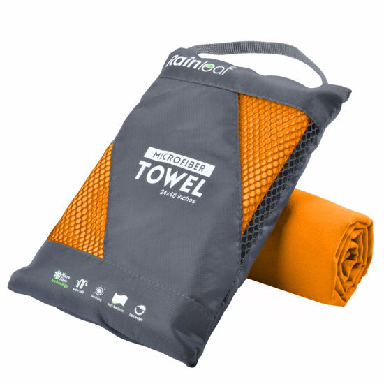 Picture of Rainleaf Microfiber Towel Perfect Travel & Sports &Camping Towel.Fast Drying - Super Absorbent - Ultra Compact,Orange,40 X 72 Inches