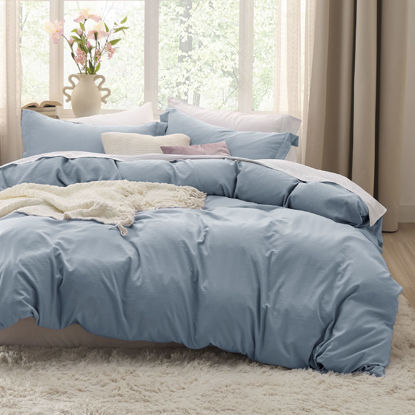 Picture of Bedsure Mineral Blue Duvet Cover King Size - Soft Prewashed Set, 3 Pieces, 1 Duvet Cover 104x90 Inches with Zipper Closure and 2 Pillow Shams, Comforter Not Included,