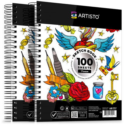 100 Sht/200 Page 9X12 Sketch Book, Hot Stamp, Happy Art, 2 Designs