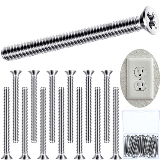 Picture of Extra Long Outlet Screws Long Electrical Outlet Screws Machine Screws Device Mounting Screws Electrical Outlet Extender for Fix Wonky and Sunken Outlets (30 Pieces, 6-32 x 1-3/4 Inches)