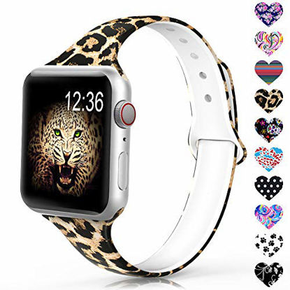 Picture of Sunnywoo Sport Band Compatible with Apple Watch 38mm 40mm 42mm 44mm, Narrow Soft Fadeless Floral Silicone Slim Thin Replacement Wristband for iWatch Series 4/3/2/1 Women Men