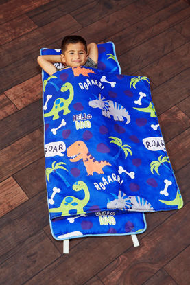 Picture of EVERYDAY KIDS Nap Mat with Removable Pillow - Roarin' Dinos - Carry Handle with Straps Closure, Rollup Design, Soft Microfiber for Preschool, Daycare, Travel Sleeping Bag - Ages 3-6 Years