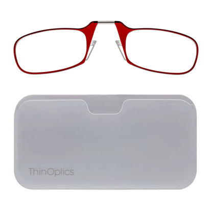 Picture of ThinOptics Universal Pod Rectangular Reading Glasses, Red Frames/White Case, 2 x + 2