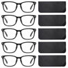 Picture of CCVOO 5 Pack Reading Glasses Blue Light Blocking with Case, Filter UV Ray Computer Readers Fashion Nerd Eyeglasses Women/Men (Light Black With Case, 0.0, multiplier_x)