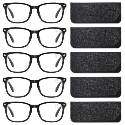 Picture of CCVOO 5 Pack Reading Glasses Blue Light Blocking with Case, Filter UV Ray Computer Readers Fashion Nerd Eyeglasses Women/Men (Light Black With Case, 0.0, multiplier_x)