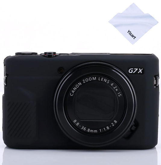 Picture of G7X Mark II Case G7X Mark III Case G7X Camera Silicone Case Ultra-Thin Lightweight Rubber Soft Silicone Case Bag Cover for Canon PowerShot G7X G7X Mark II G7X Mark III + Microfiber Cloth (Black)