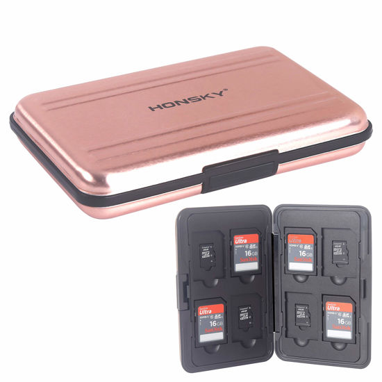 Picture of SD Card Case, Aluminum Memory Card Holder, Memory Card Case Organizer Storage for SD Cards, Micro SD Cards, SDHC SDXC TF,Rose Gold