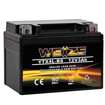 Picture of Weize YTX4L-BS High Performance-Rechargeable-Sealed Motorcycle Battery Compatible With Polaris Scrambler, Sportsman 90, Honda Scooters NQ50 Spree,Kawasaki 110 Can-Am DS70,Yamaha TTR125E/LE