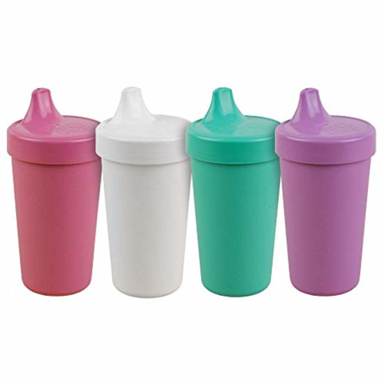 Picture of Re Play 4pk - 10 oz. No Spill Sippy Cups for Baby, Toddler, and Child Feeding in Bright Pink, White, Purple and Aqua - BPA Free - Made in USA from Eco Friendly Recycled Milk Jugs - Sparkle