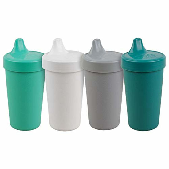 Picture of Re Play 4pk - 10 oz. No Spill Sippy Cups for Baby, Toddler, and Child Feeding in Aqua, White, Grey and Teal- BPA Free - Made in USA from Eco Friendly Recycled Milk Jugs - Modern Mint