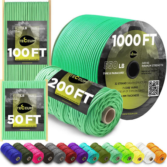GetUSCart- TECEUM Paracord Type III 550 Lemongrass - 50 ft - 4mm - Tactical  Rope MIL-SPEC - Outdoor para Cord - Camping Hiking Fishing Gear - EDC Parachute  Cord - Strong Survival Rope 461