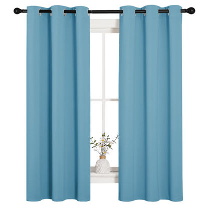 Picture of NICETOWN Thermal Insulated Curtains Blackout Draperies, Window Treatment Solid Grommet Room Darkening Drape Panels for Bedroom (Teal Blue, Set of 2 Panels, 34 by 63 inches Long)